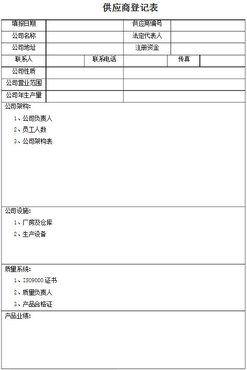 供應(yīng)商登記表